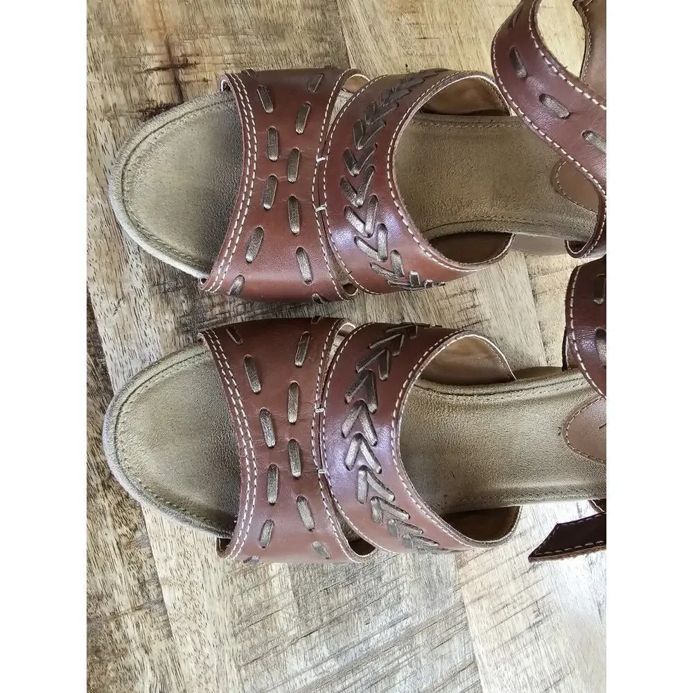 Eddie Bauer Sandals Women's Wedge Leather‎ 9 Stitched Bohemian Beach Vacation